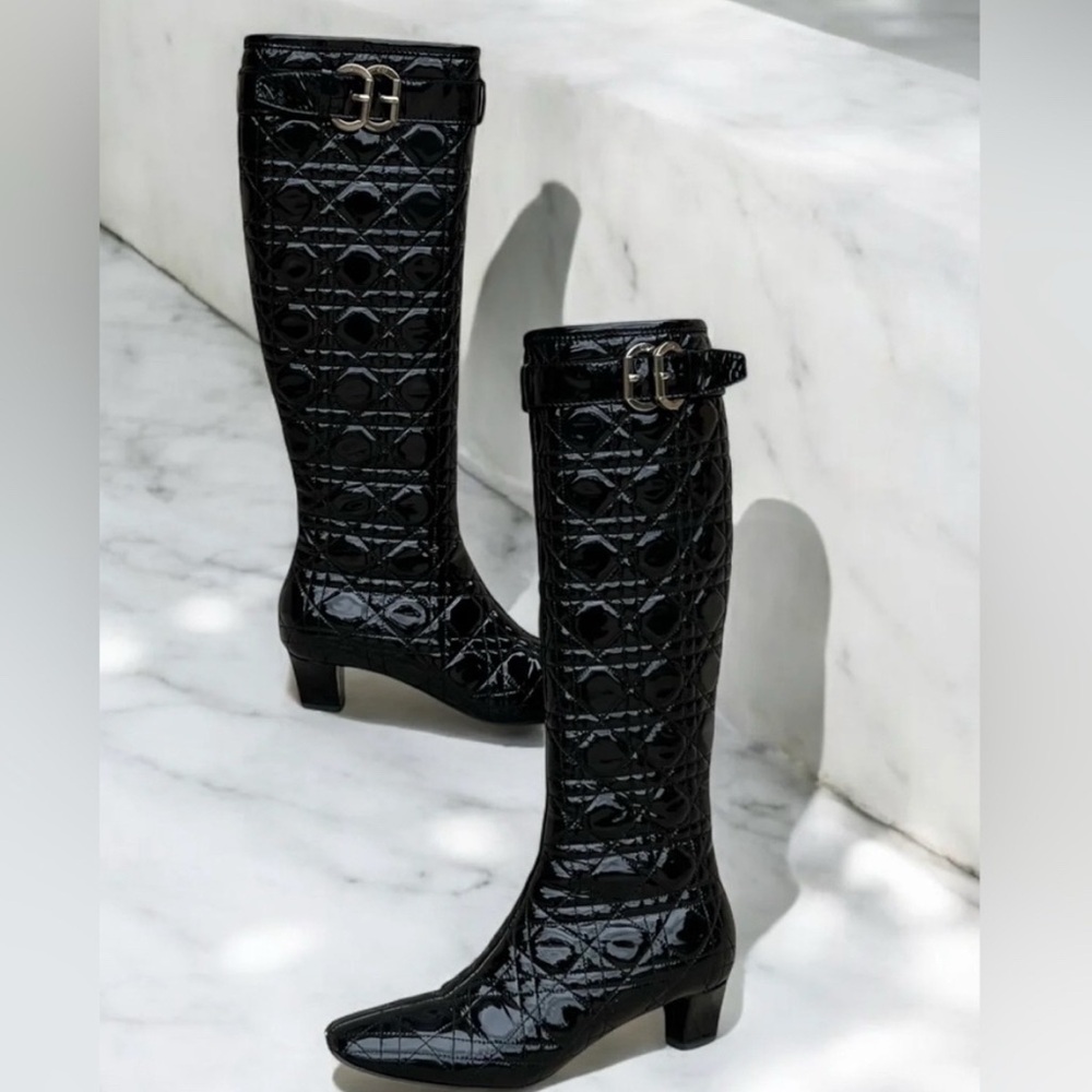 Sale Fm 500🎉. Dior Black Quilted Cannage Leather Heeled Boots
